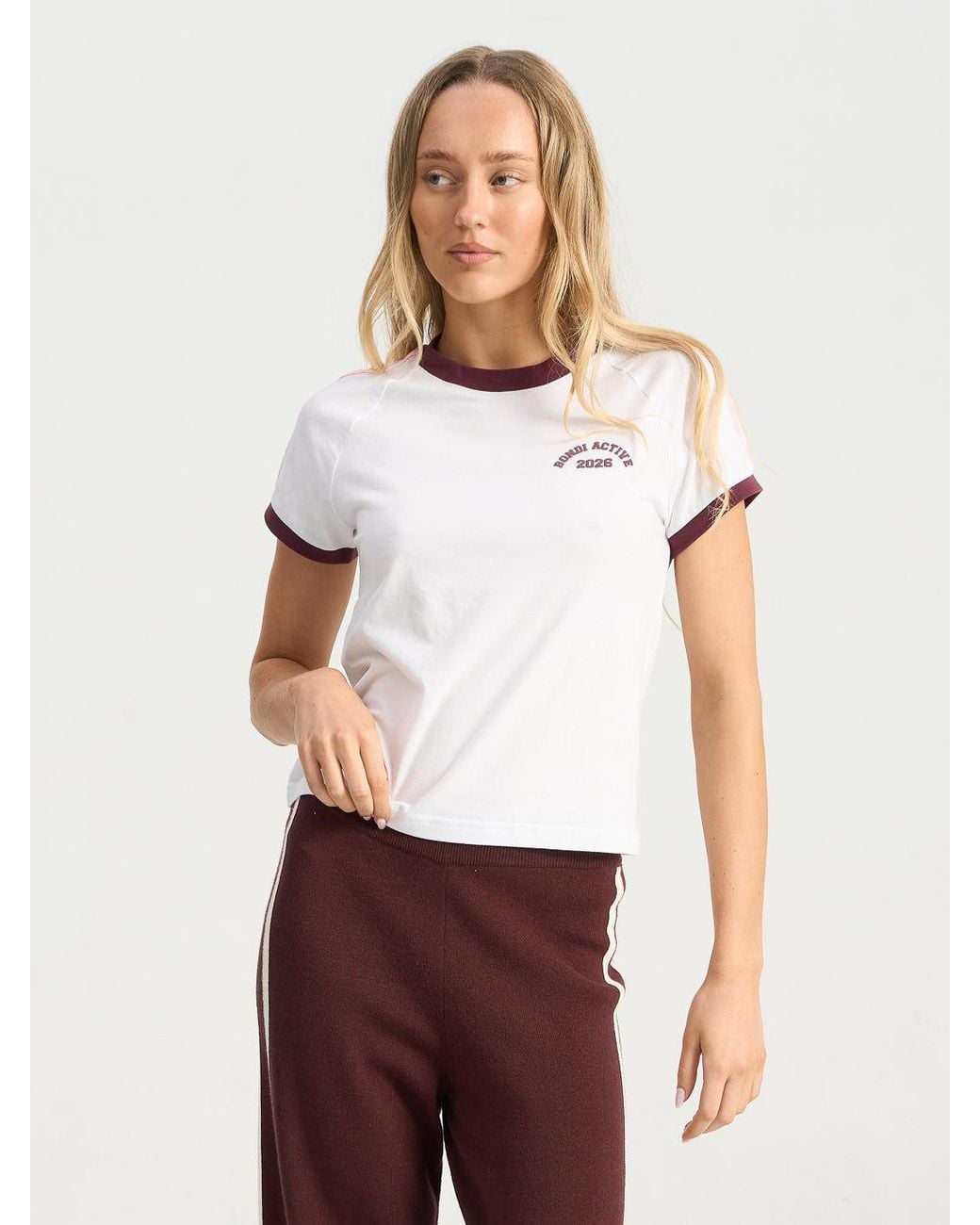 Bondi Active White Forma Varsity Ringer Tee