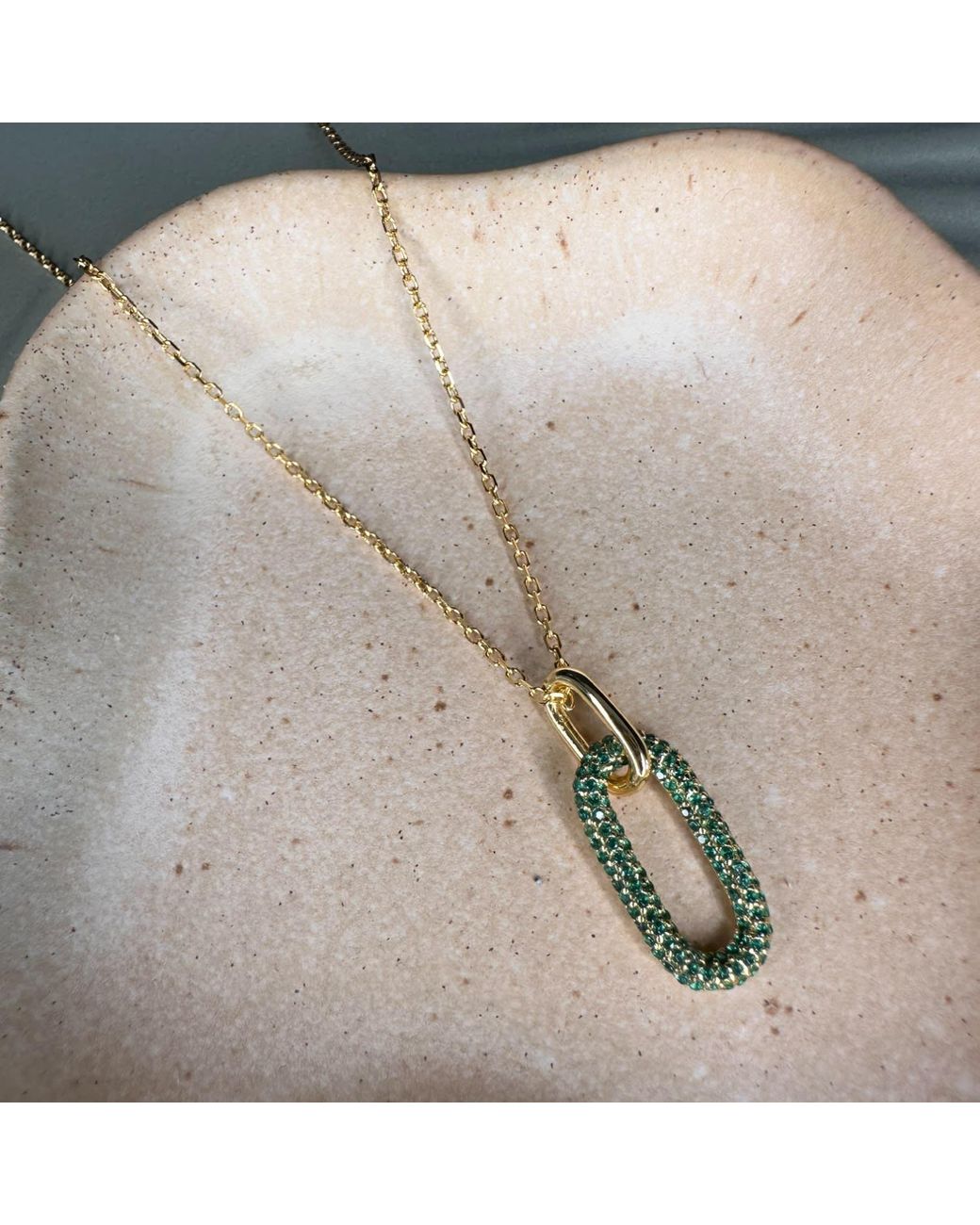 Clemence Wren Metallic Oval Gemstone Pendant Necklace