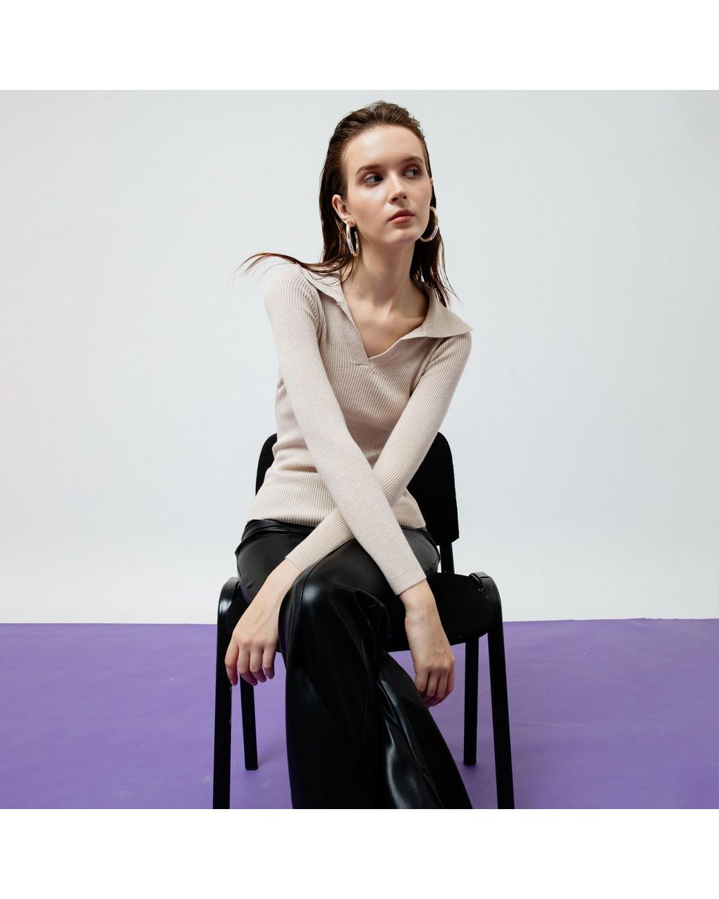 Ats the Label Natural Neutrals Vesper Creme Ribbed Knit Top