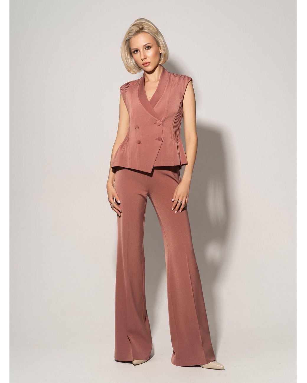 Tia Dorraine Pink Flared Trousers With Adjustable Waist