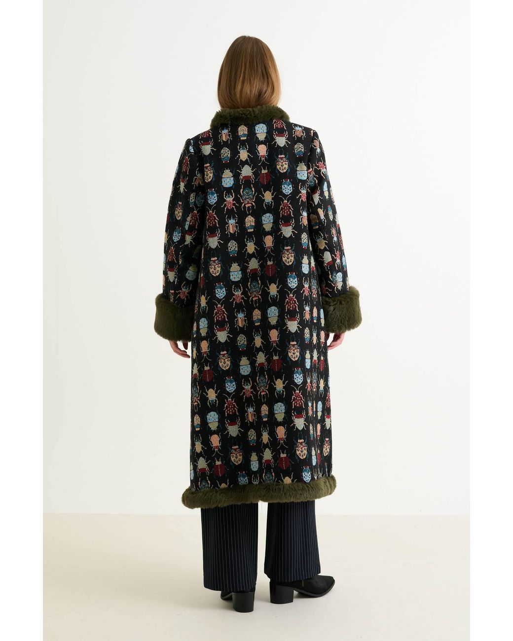 Louche Black Delphia Beetlejuice Jacquard Fur Trim Coat