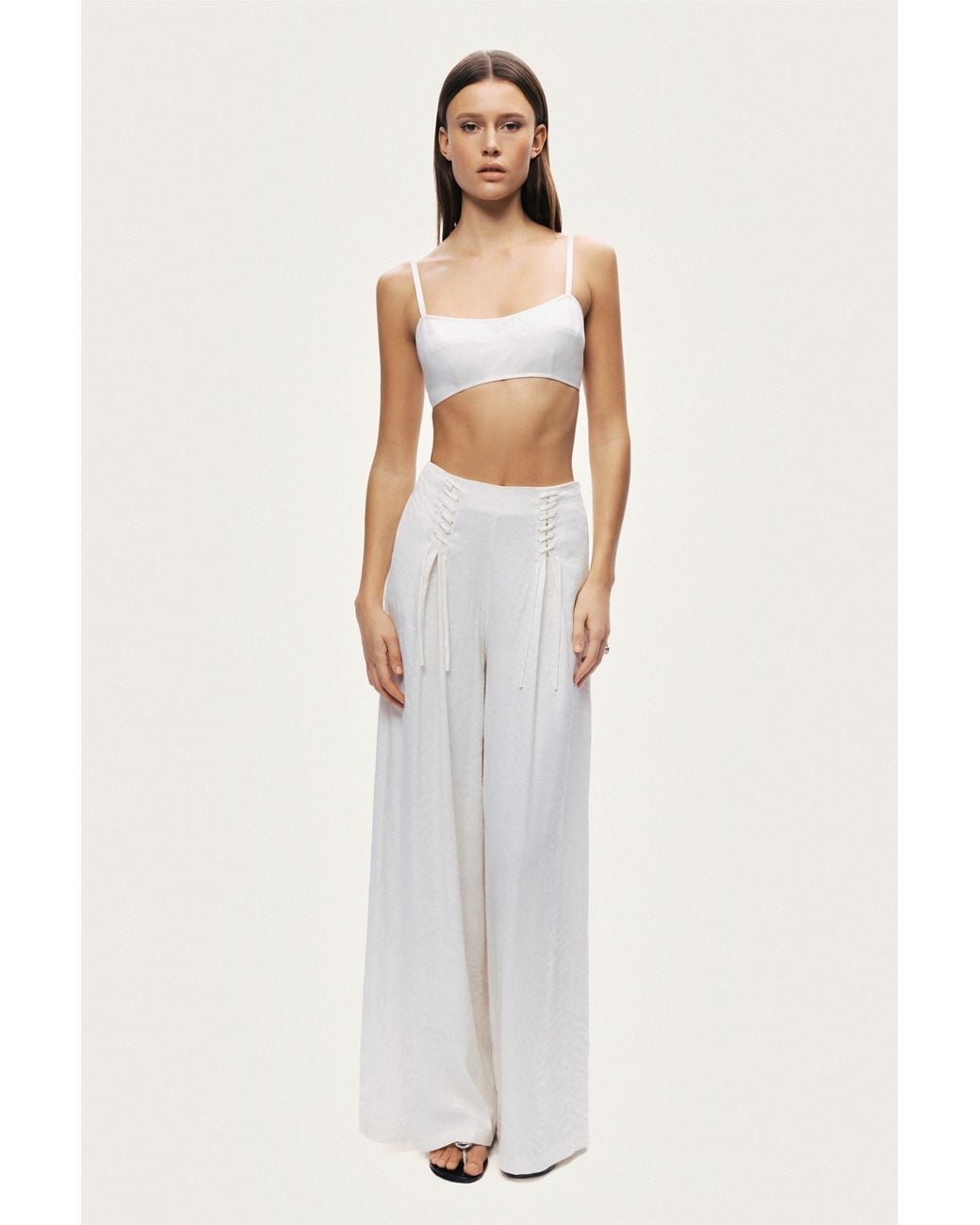 Nocturne White Lace-Up Wide-Leg Pants
