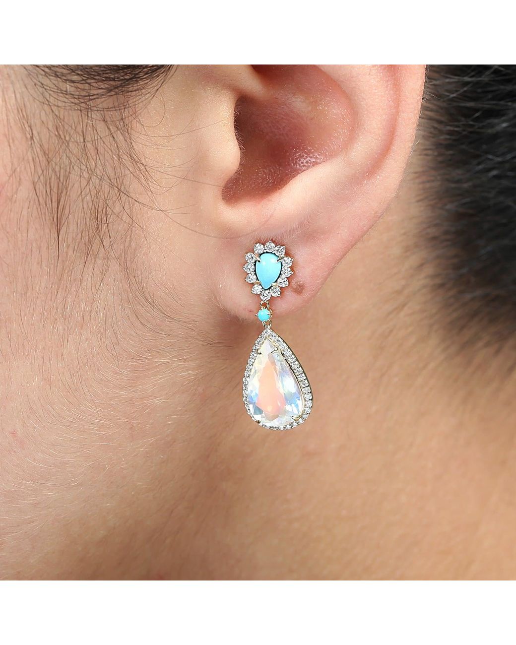 Artisan Blue Moonstone, & Diamond Drop Earrings