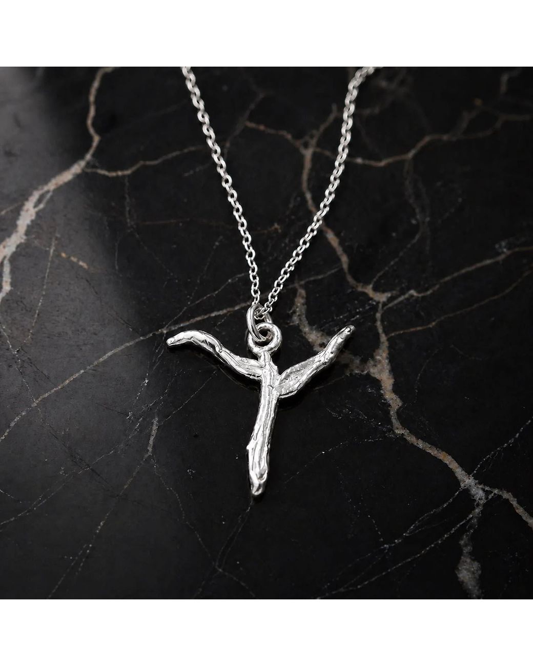 Mother Nature Jewelry Metallic Cross From Acacia, Handmade Minimalist Necklace, Twig Leaf Pendant