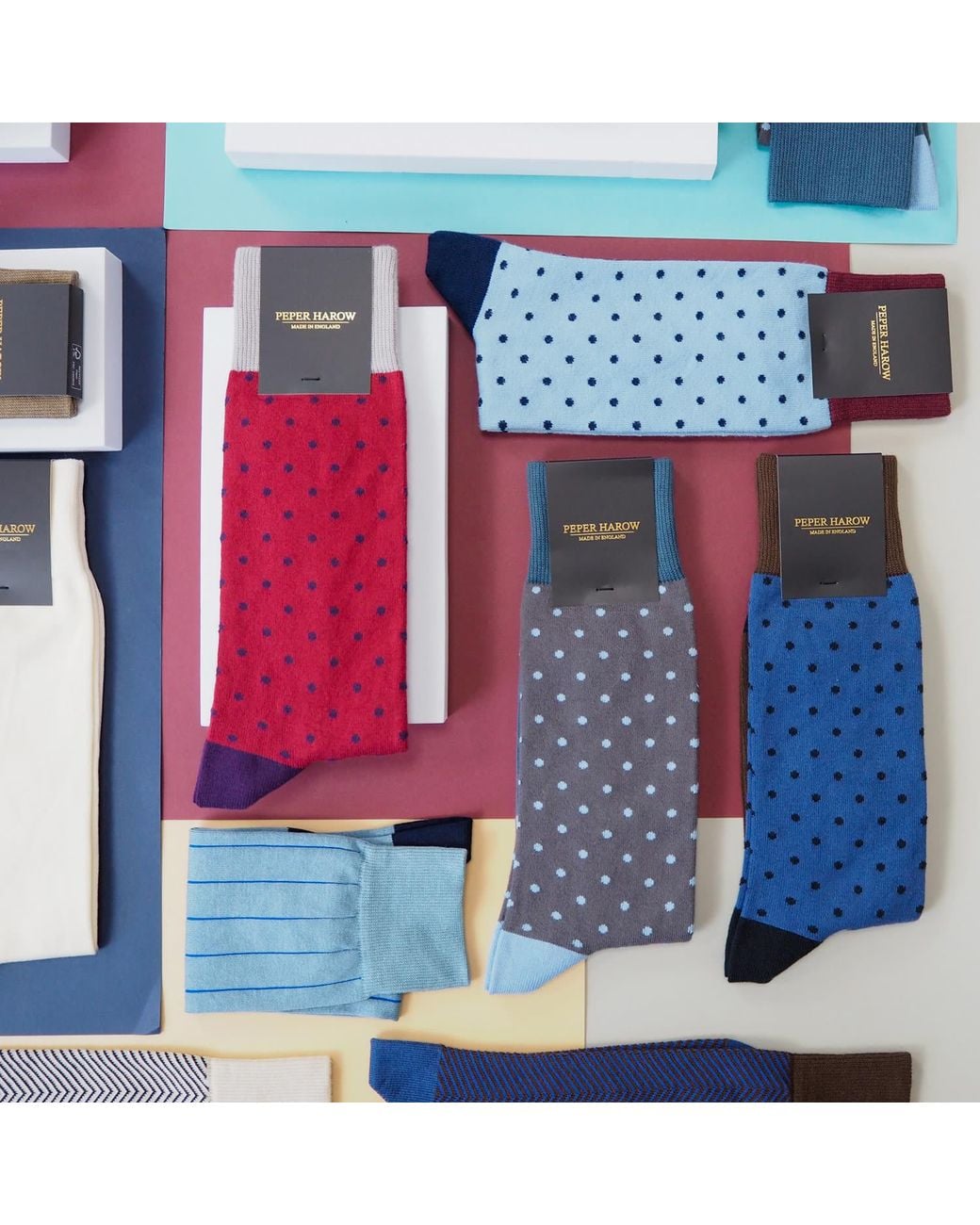 Peper Harow - Made in England Blue Pin Polka Socks Bundle – Autumn for men