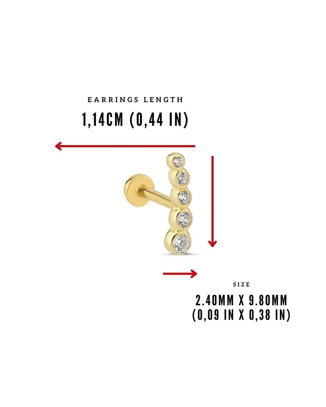 LINYA JEWELLERY Metallic Real Five Stone Tragus, Round Stone Piercing, Screw Back Climber Earrings, Cartilage Moissanite Earrings, Piercing Jewelry
