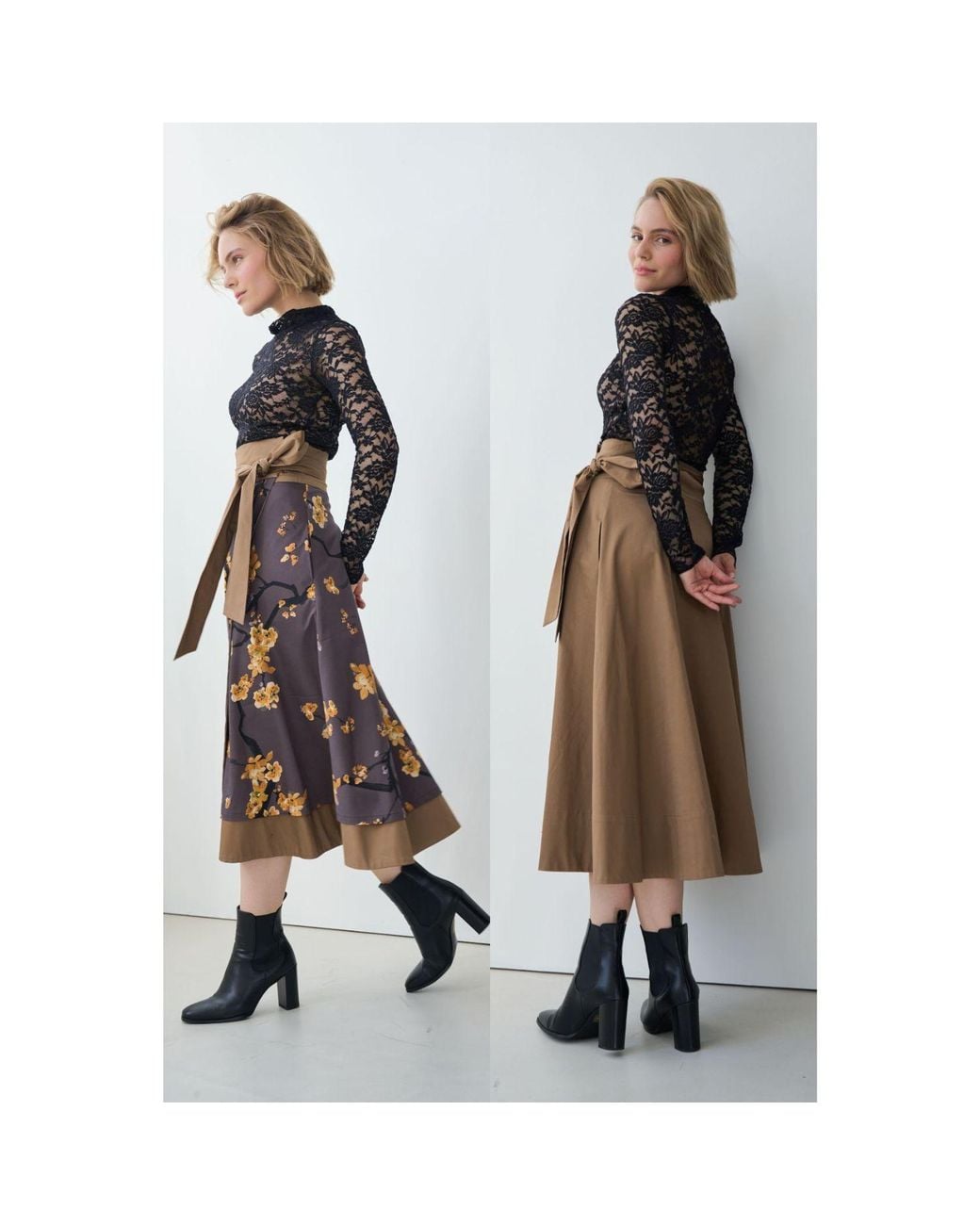 Marianna Déri Brown Reversible Wrap Skirt Cherry Blossom & Caramel