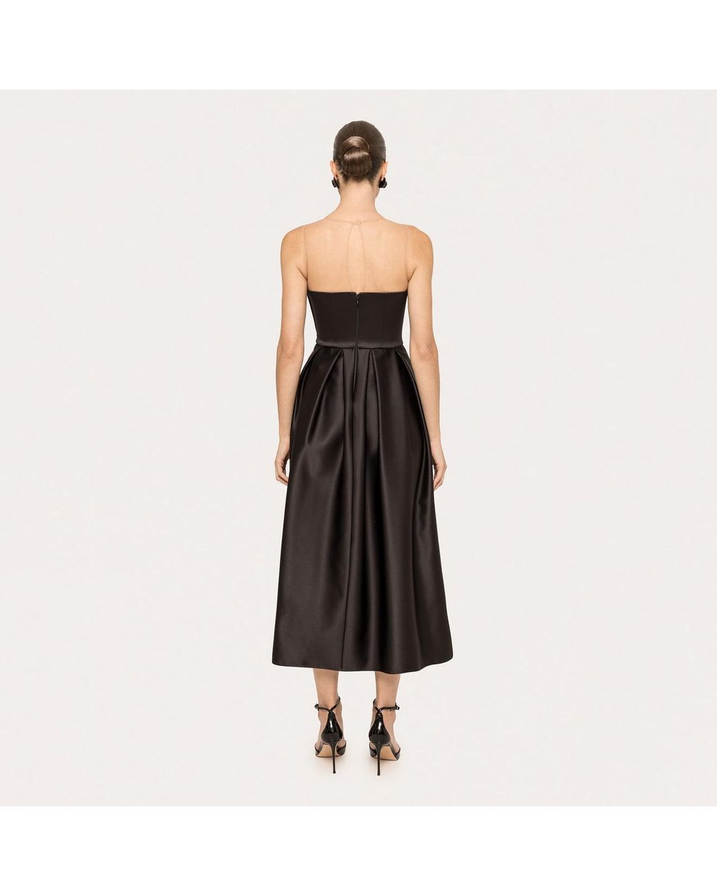 Nissa Black Bow-Detail Taffeta Midi Dress