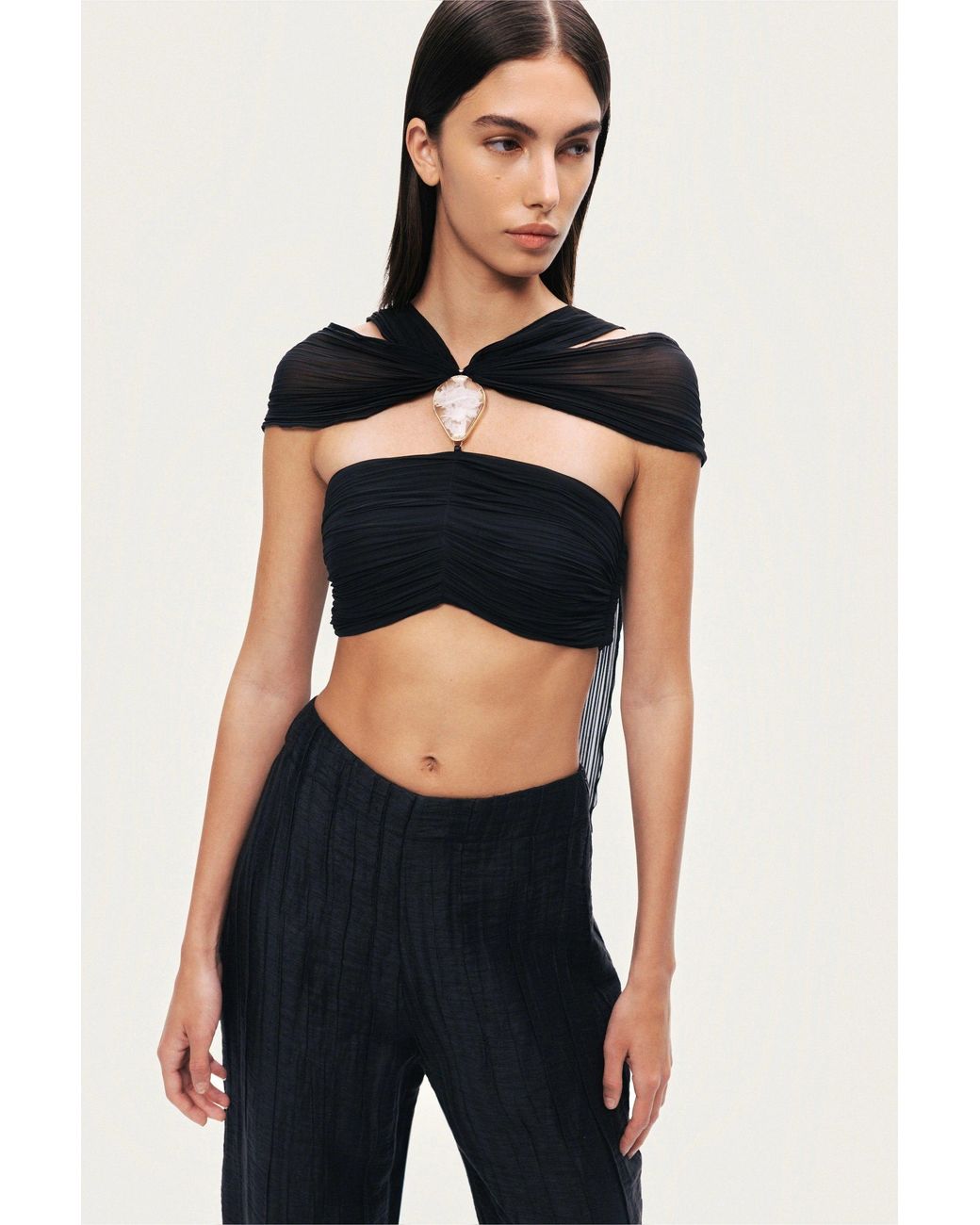 Nocturne Black Strapless Draped Bustier Top