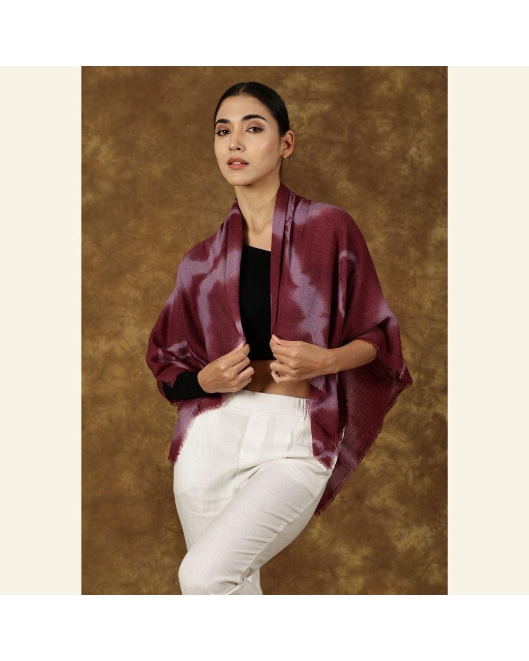 Heritagemoda Red Gi Certified Luxury Dark Burgundy Tie-Dye Cashmere Scarf – Soft Lightweight Wrap
