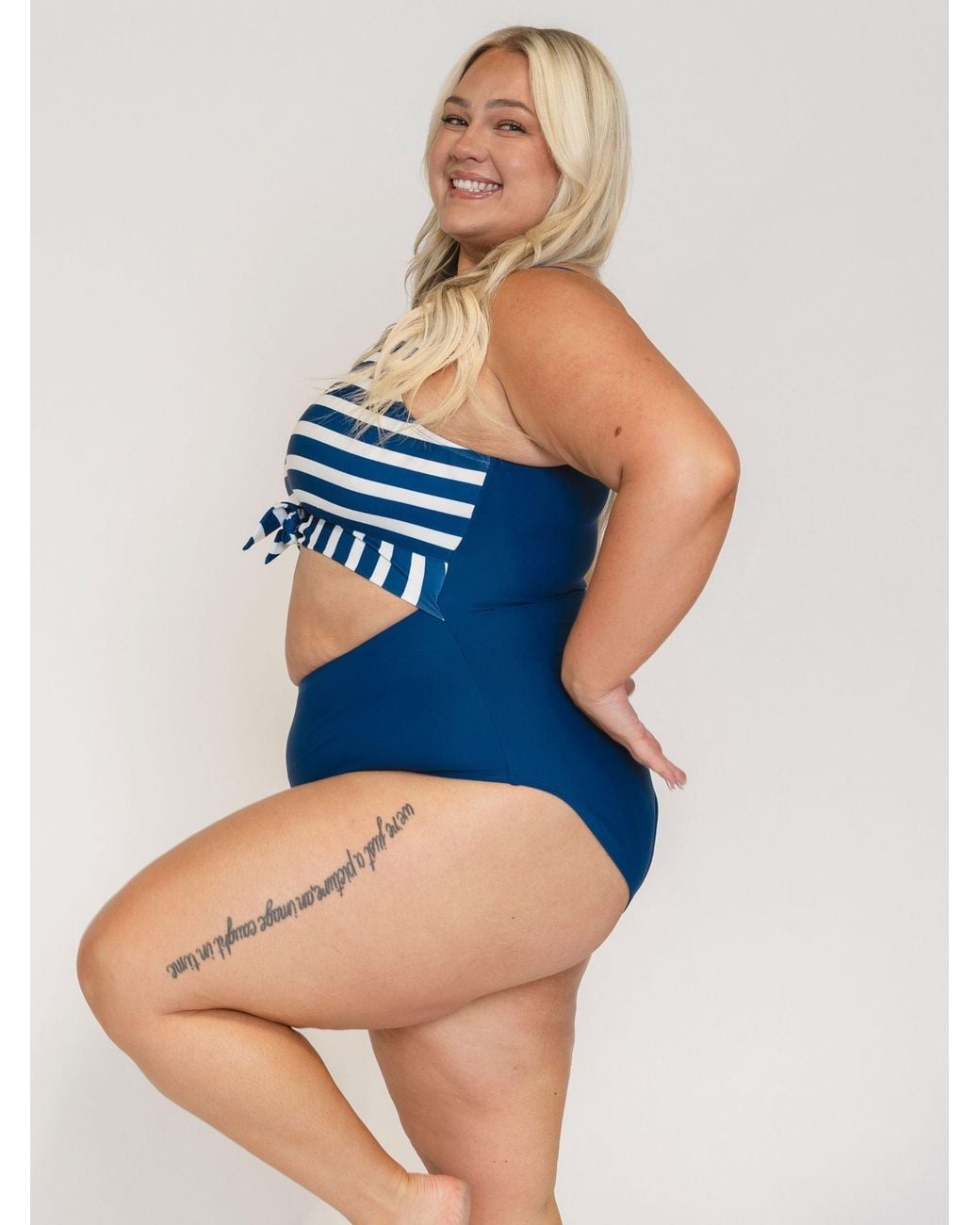 Lime Ricki Swimwear Blue Stripe Knotted One-Piece