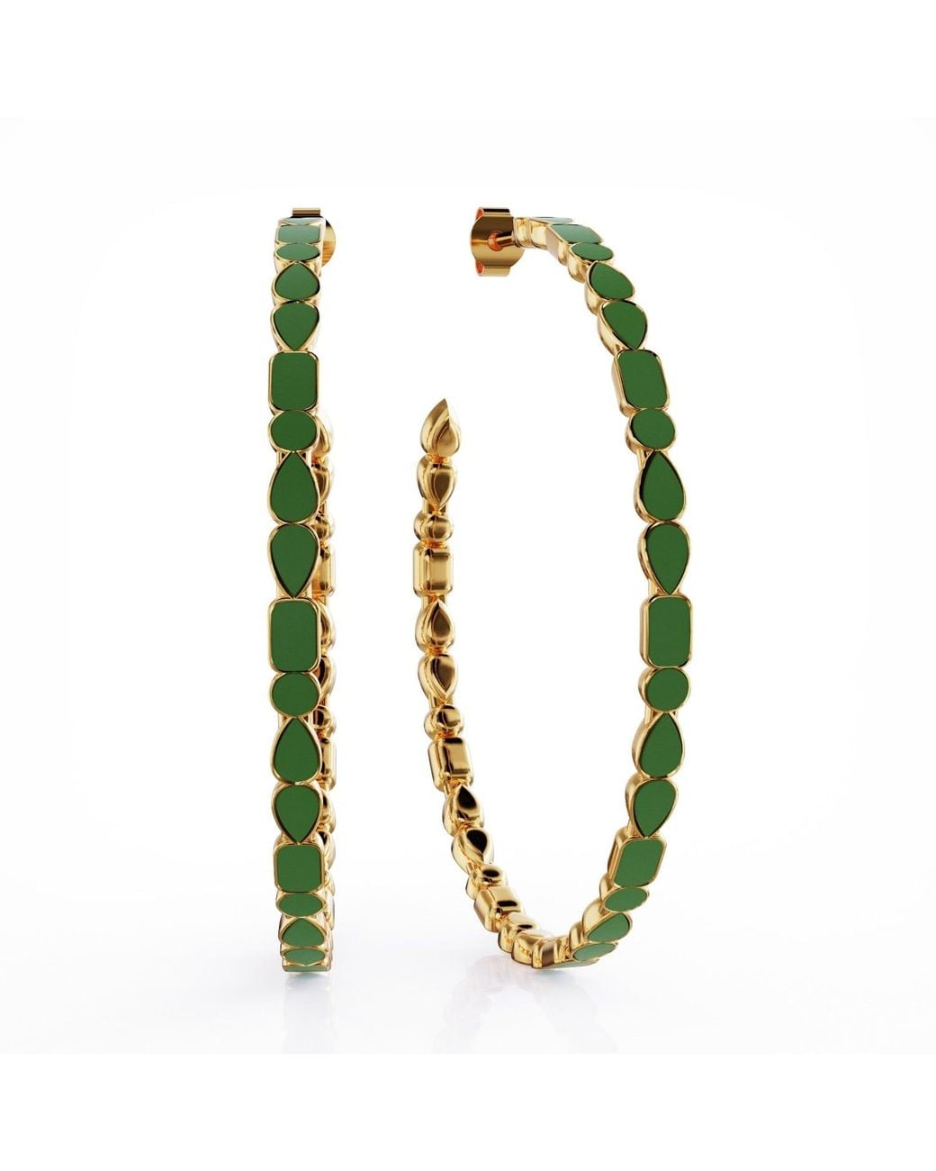 Linda Fiore Metallic Adeline Mint Enamel Hoop Earrings Vermeil