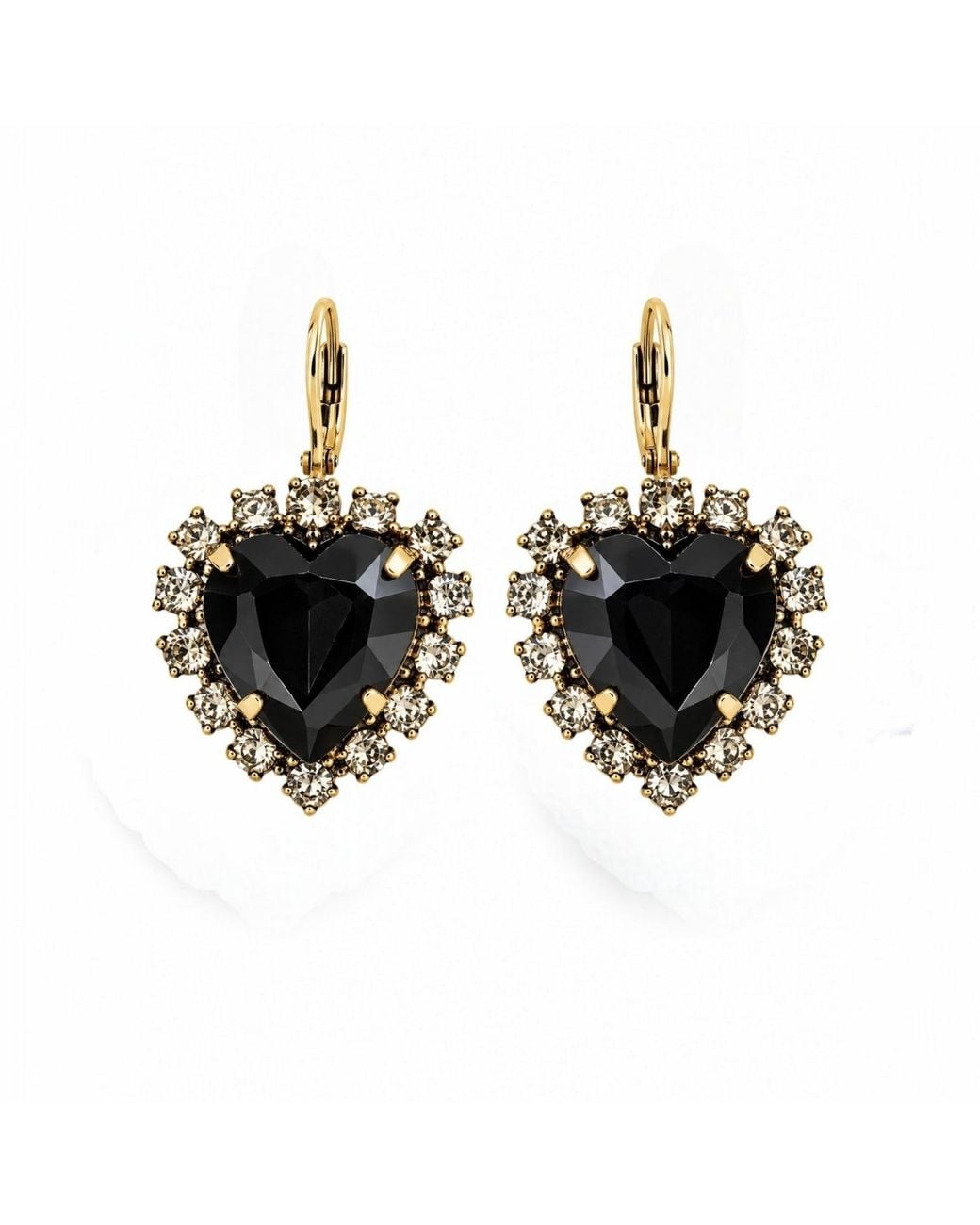 Vstyle Black Amore Swarovski Heart Earrings