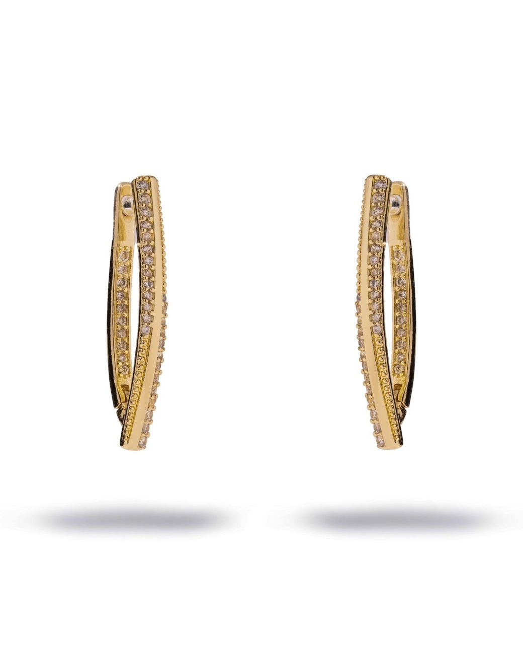 Ebru Jewelry White Twisted Double Row Zircon Hoop Earrings