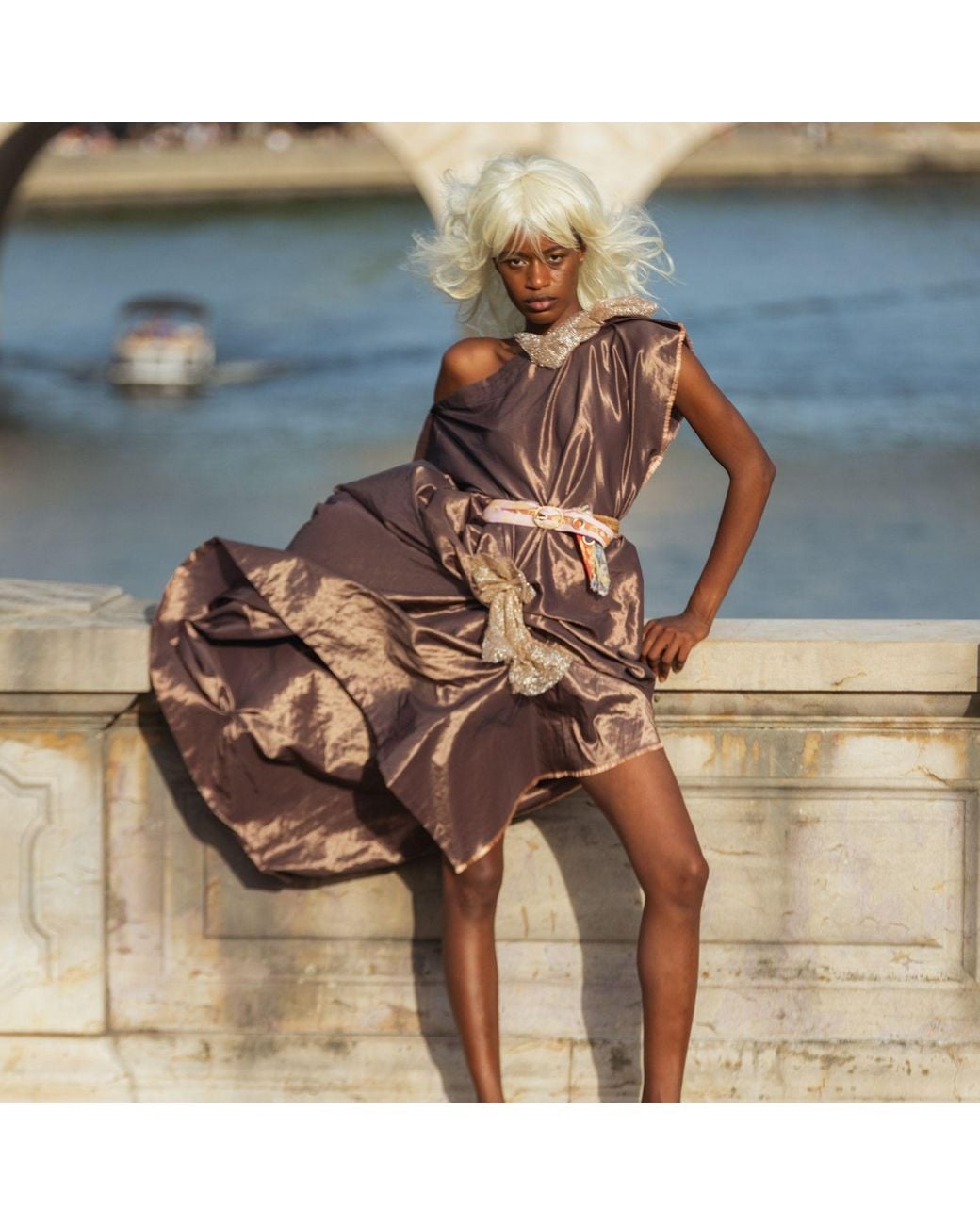Miro Misljen Brown Aurelia Bronze Draped Dress