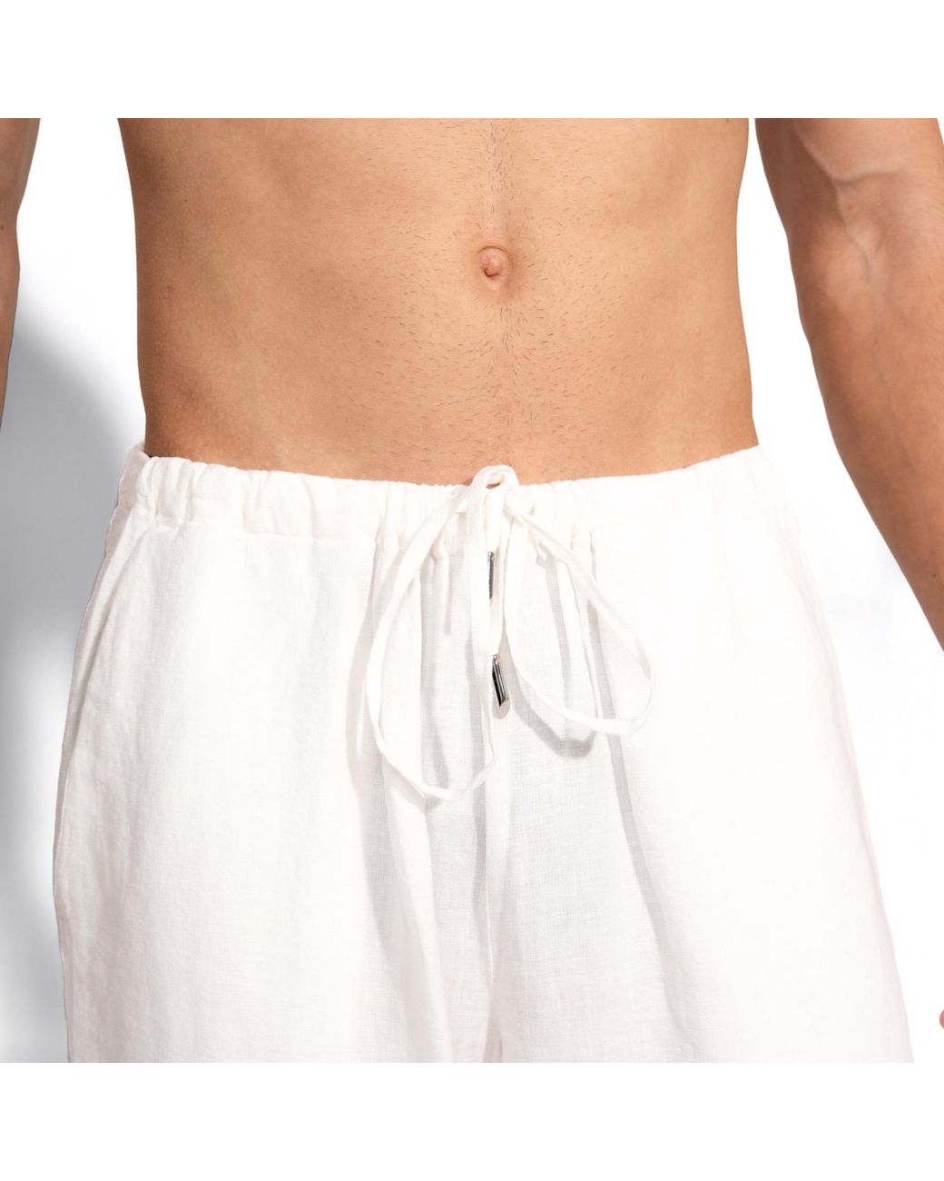 Maison Tangerine White Linen Wide Leg Long Trousers For
