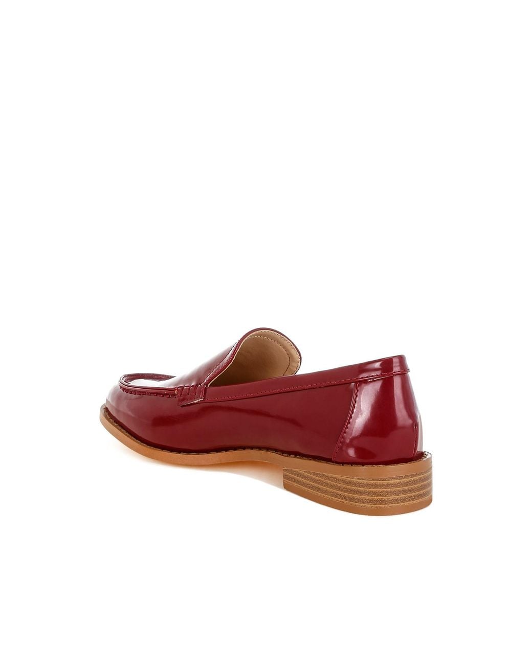 Rag & Co Red Corleone Pleather Stacked Heel Loafers Burgundy