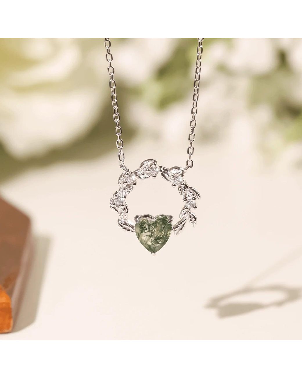 Azura Jewelry New York Metallic Heart Desire Moss Agate Vermeil Necklace