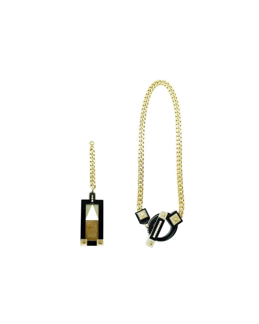 Gissa Bicalho Metallic Handmade Acrylic Necklace Deco T Closure Rectangular Cut Stone Clay