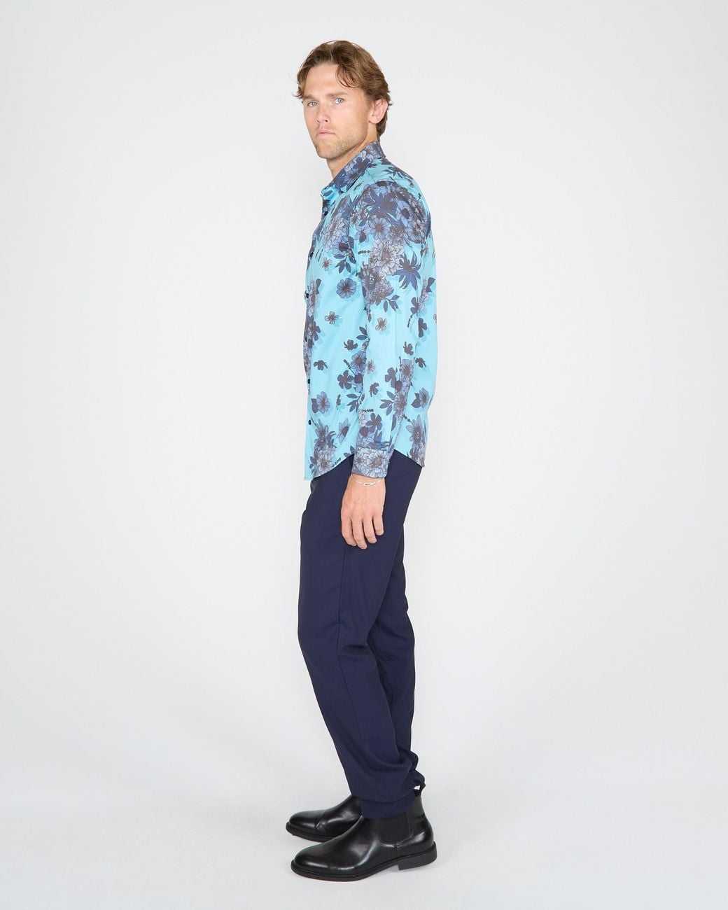 Lords of Harlech Blue Nicoli Valencia Floral Cotton Shirt for men