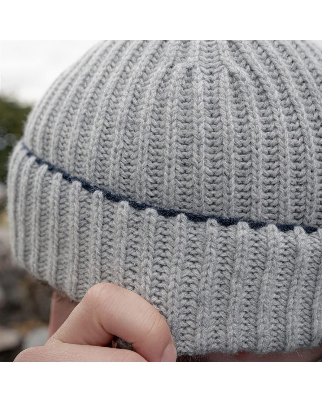 Kinalba Blue Neutrals Gents Chunky Ribbed Cashmere Beanie Hat for men