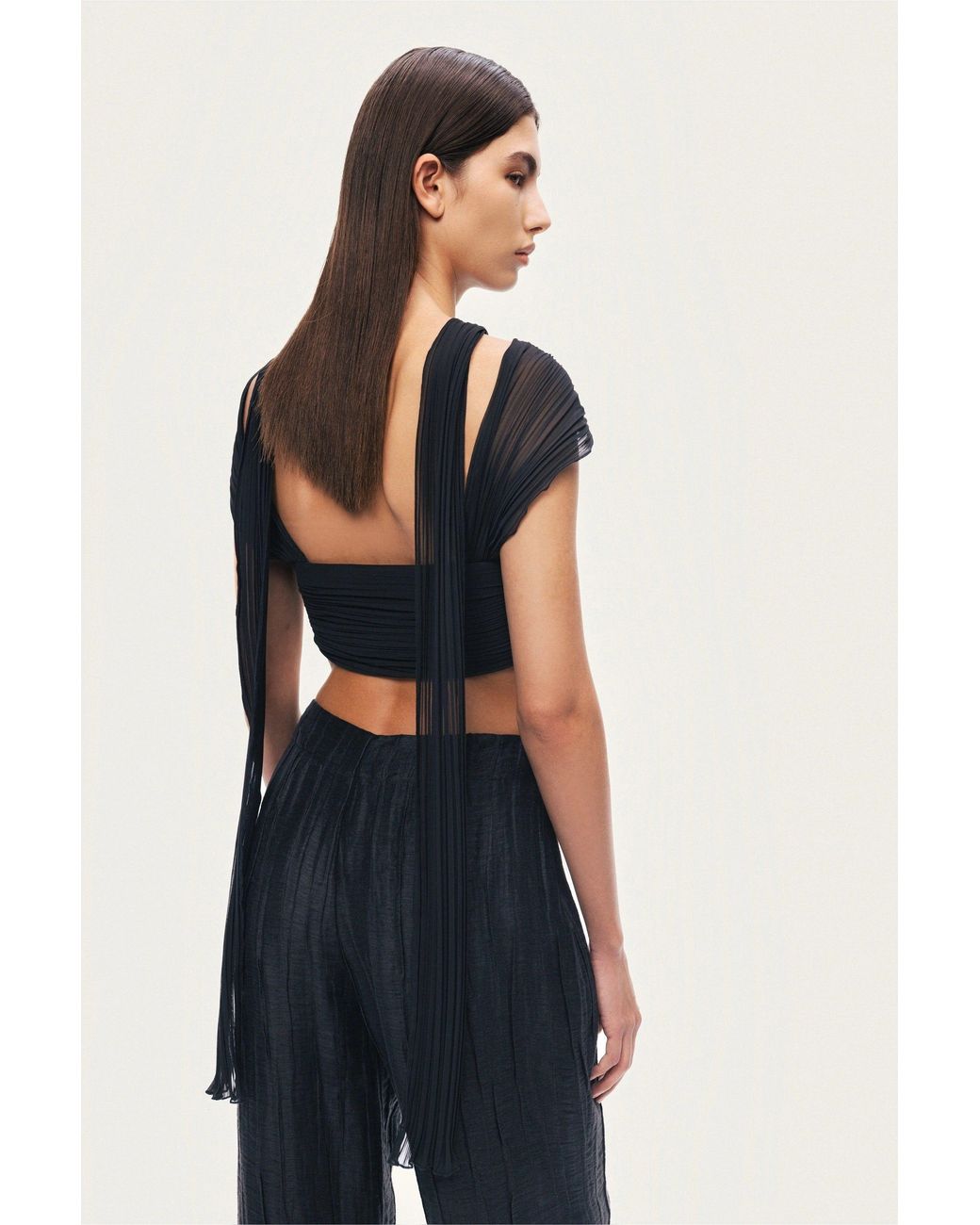 Nocturne Black Strapless Draped Bustier Top