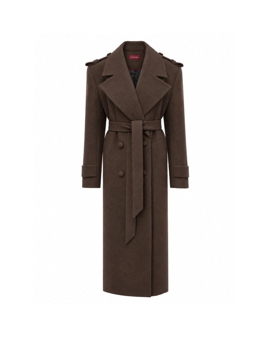 Mandragora Brown Double Breasted Wool Coat With Belt Rove
