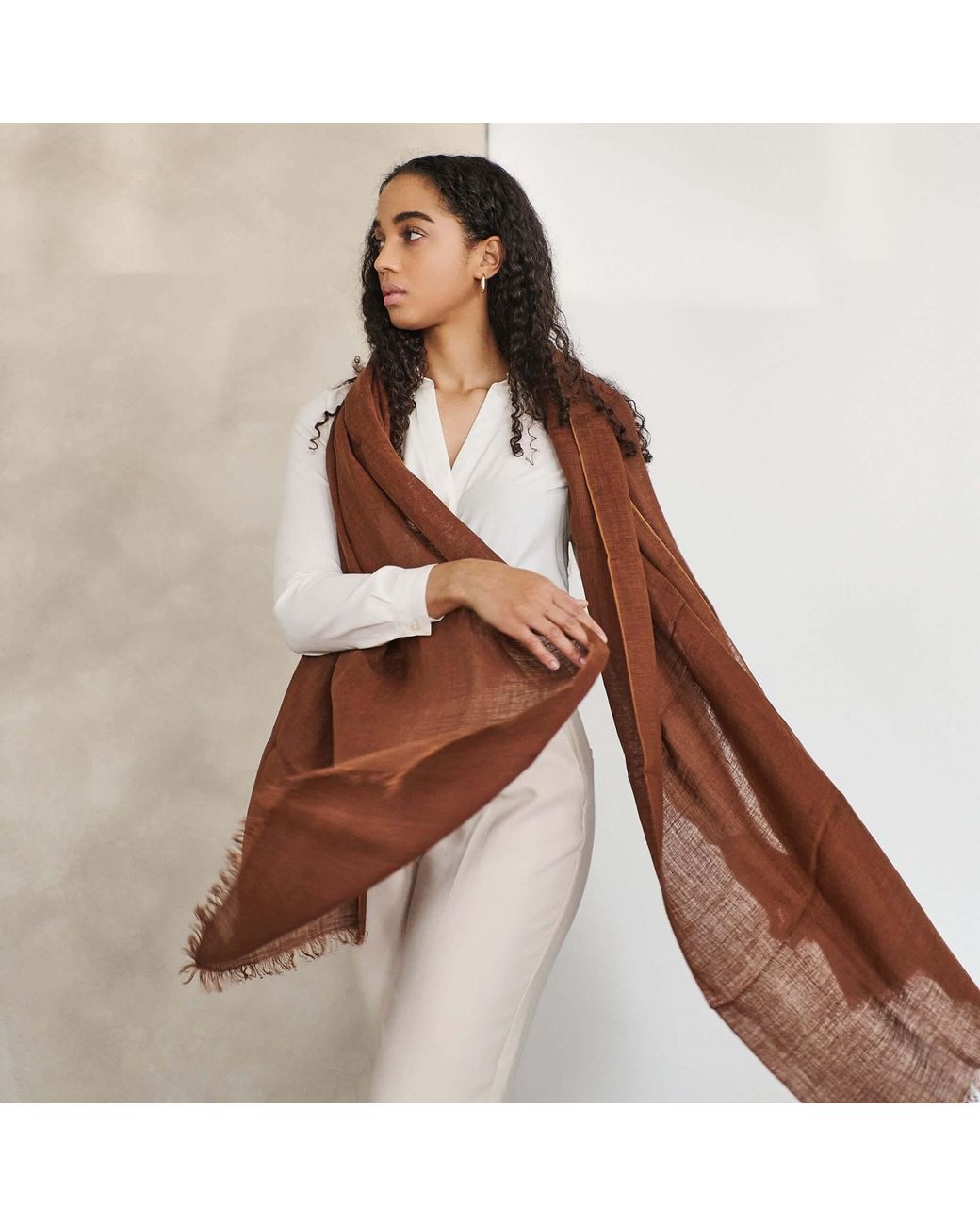 Variously Brown Coco Hand Woven Linen Silk Blend Scarf