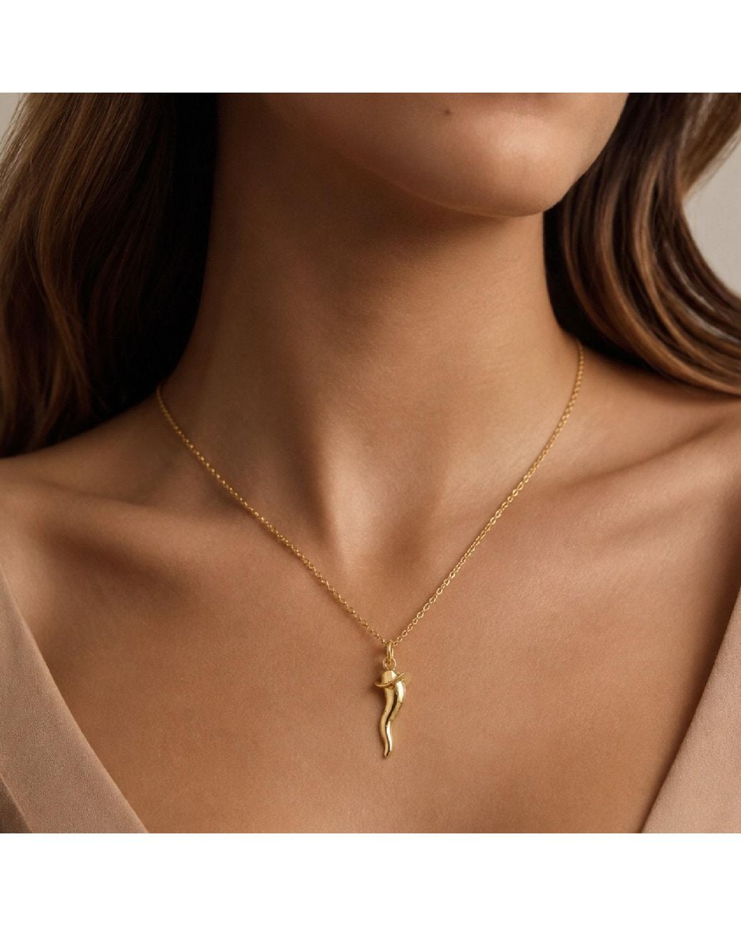 Unaloe Metallic Plated Sterling Italian Horn Necklace With Cowboy Hat Detail