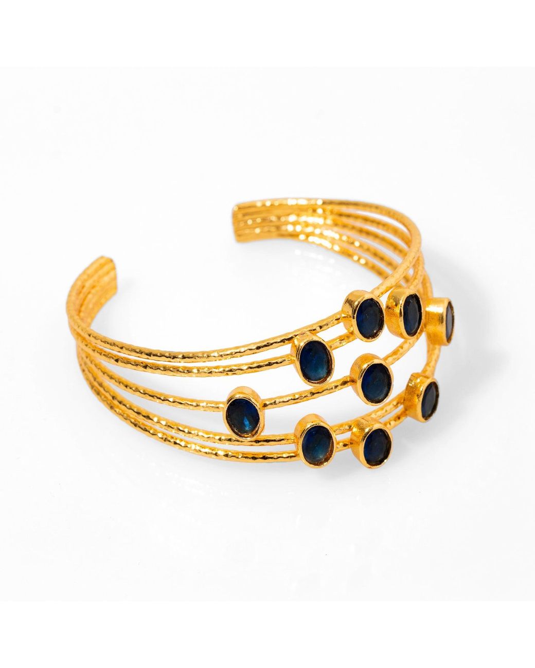 Ebru Jewelry Metallic Gold Plated Sapphire Stone Cuff Bracelet