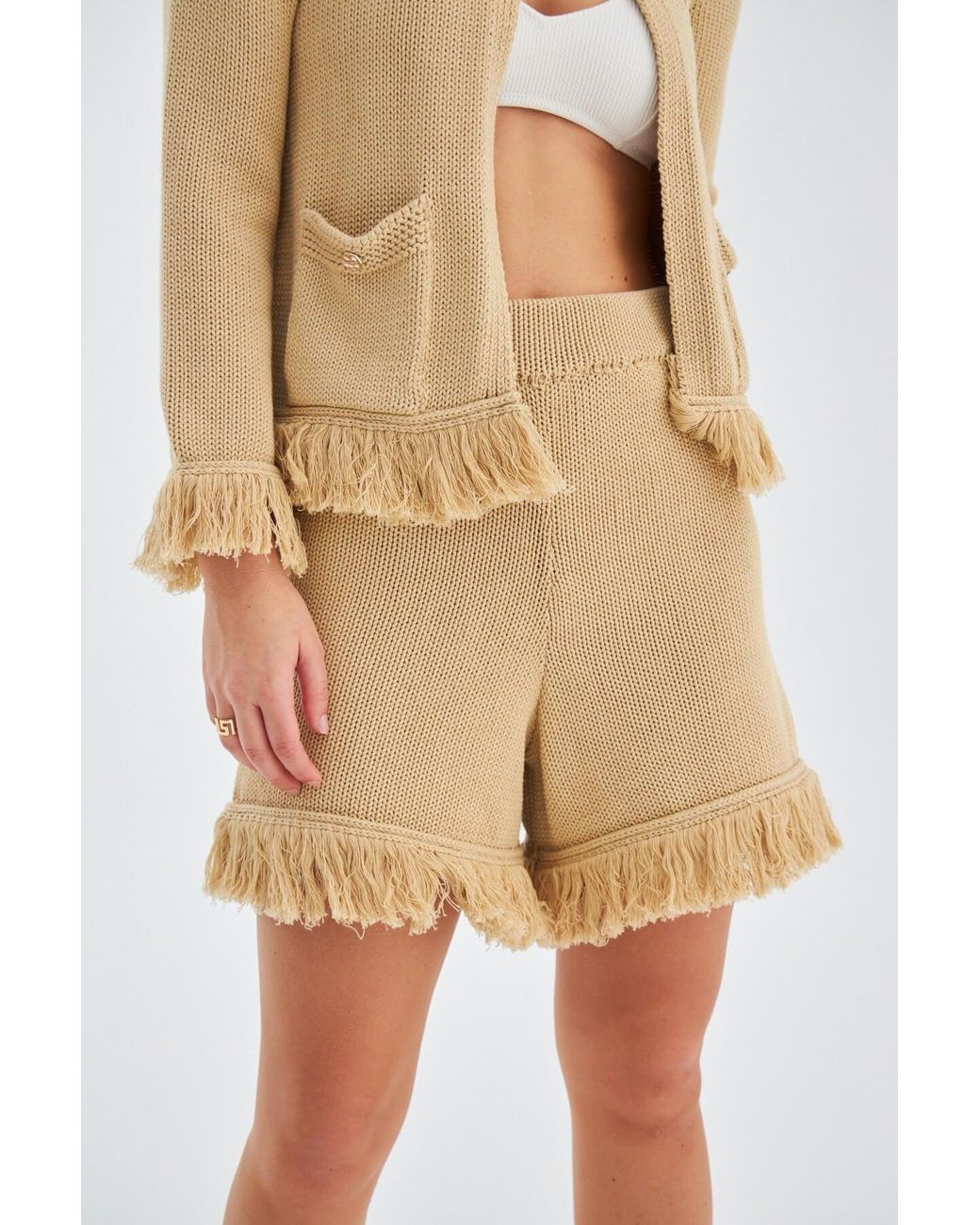 Peraluna Natural Miyoki Knitted Crop Cardigan & Shorts Matching Set