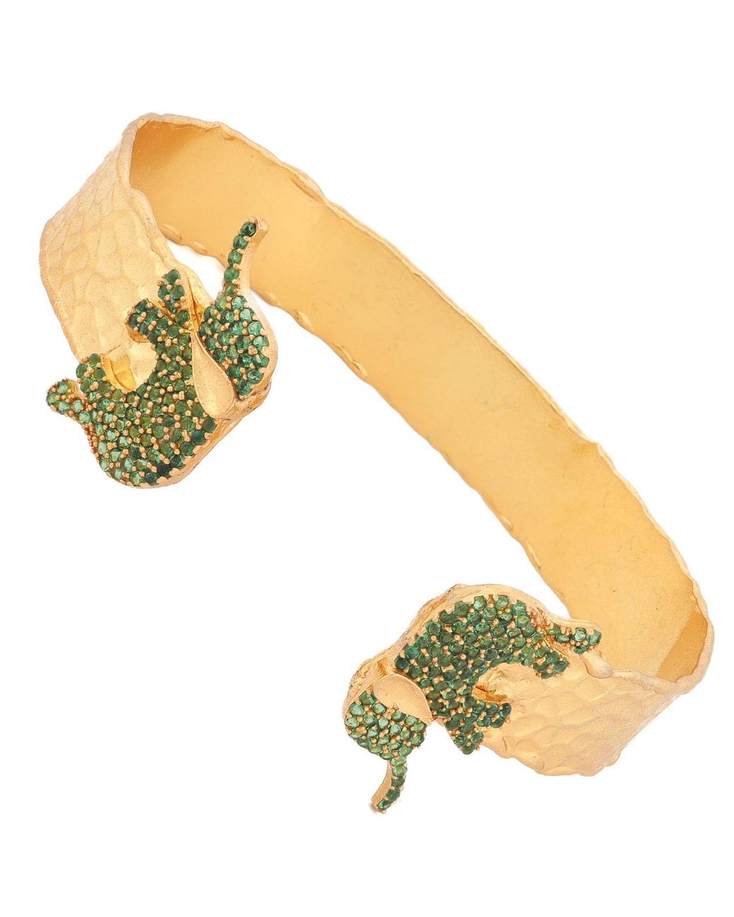 Ebru Jewelry Metallic Guardian Elephant Emerald Cuff Bracelet