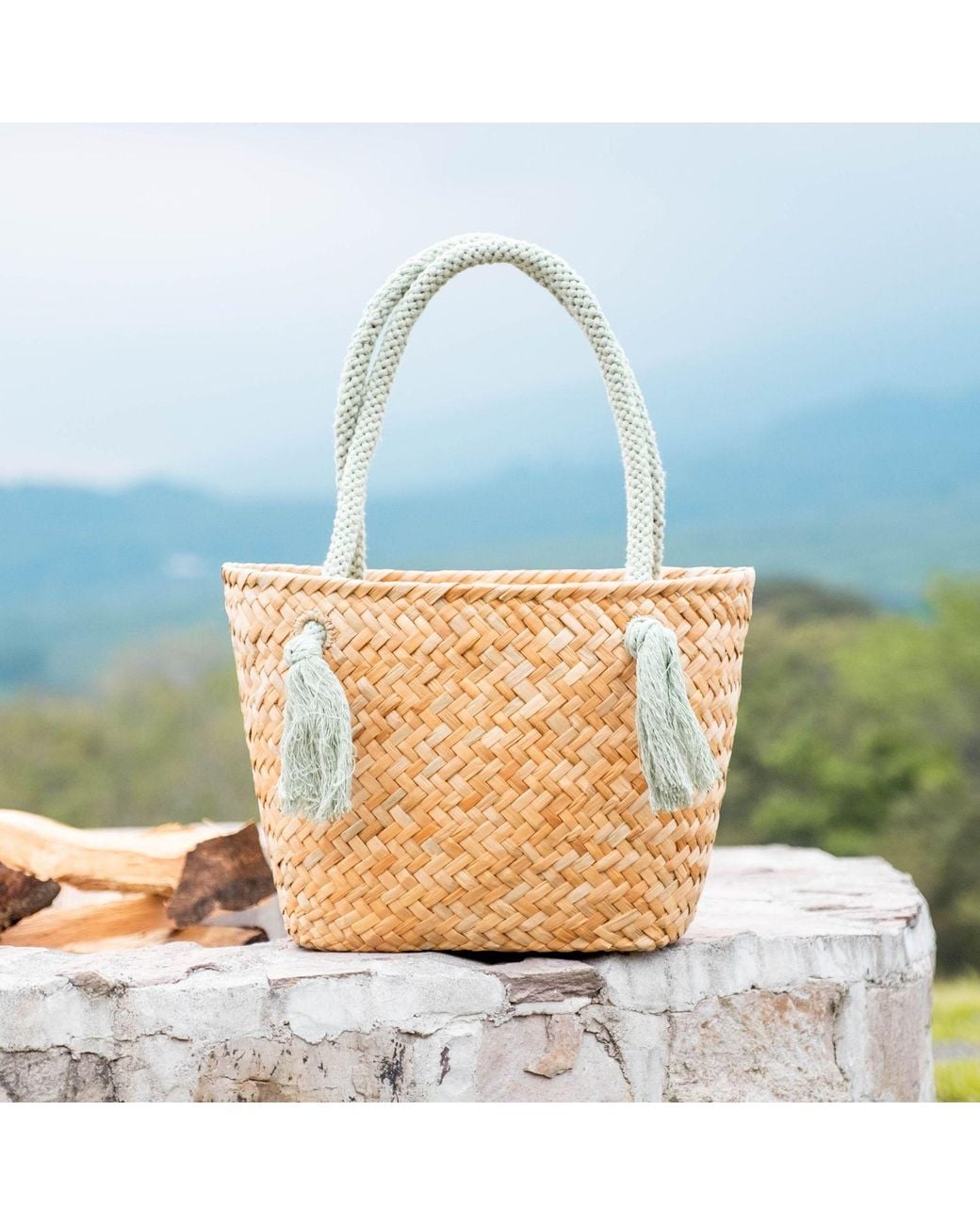 LIKHÂ Green Sage Large Classic Tote Bag With Braided Handles