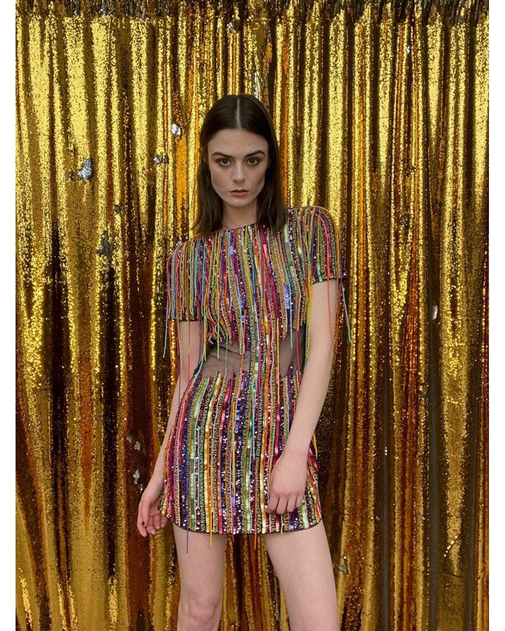Any Old Iron Metallic Hand-Beaded Fringe Dress