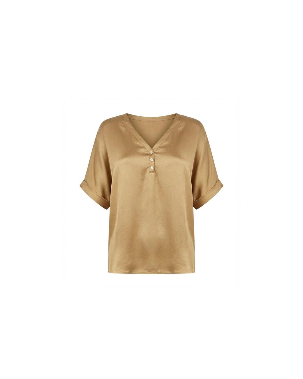 James Lakeland Natural Neutrals Camel Button Detail Relaxed Fit Top