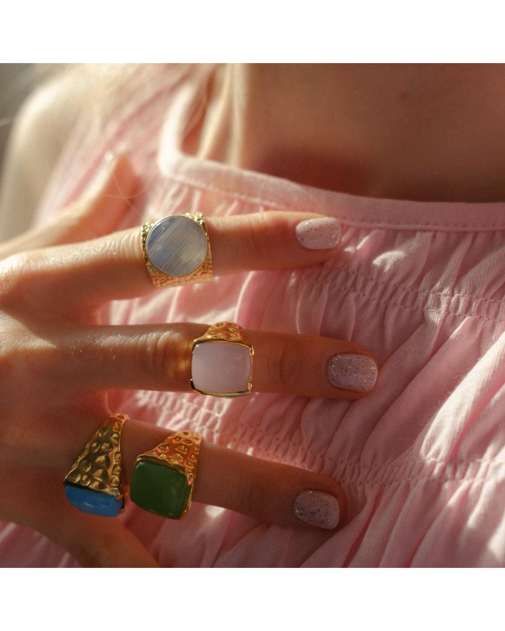 YAA YAA LONDON Metallic Neutrals Moonstone Adjustable Moon Ring