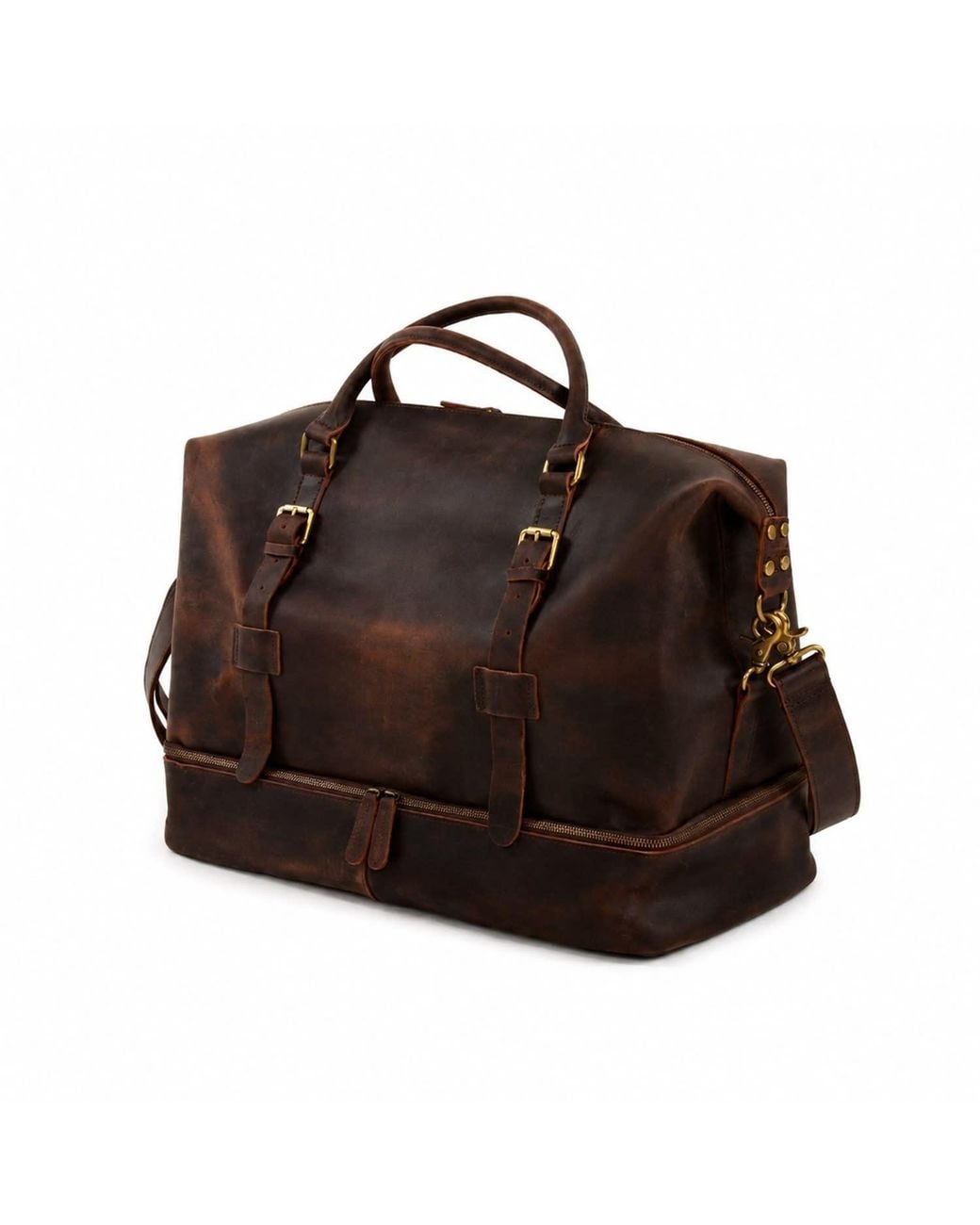 Touri Brown Genuine Leather Holdall Weekender With Extra Compartment for men