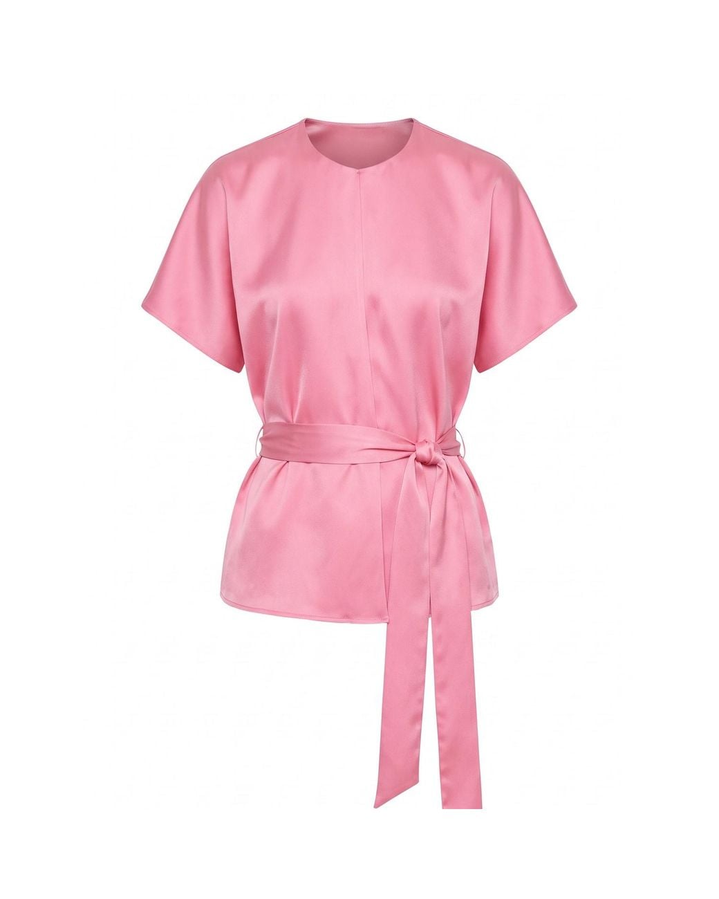 concept A trois Pink Satin-Finish Top With A Waist Tie