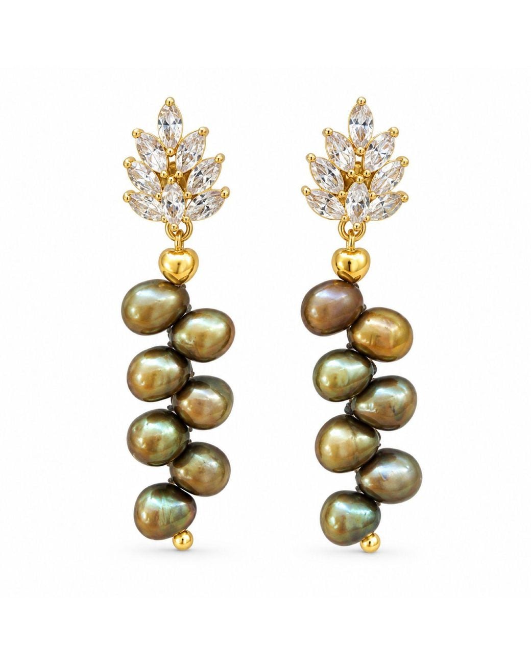 Way to Chic Metallic Freshwater Pearl Crystal Leaf Statement Earrings
