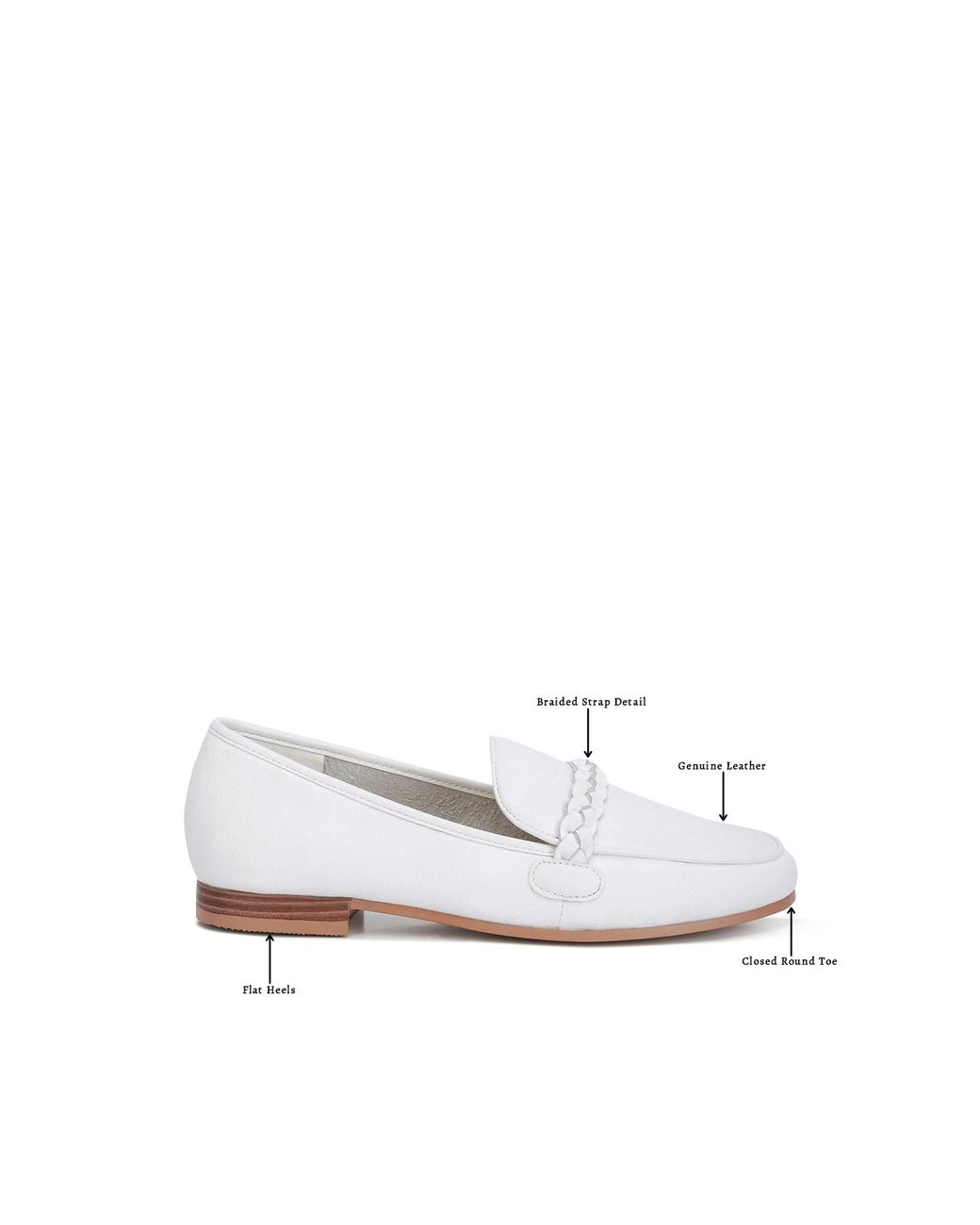 Rag & Co White Kita Braided Strap Detail Loafers