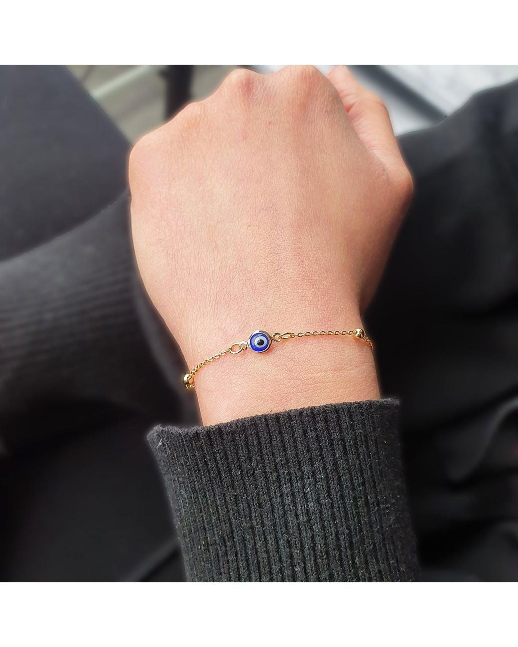 Sophelia Metallic Plated Beaded Evil Eye Protection Bracelet