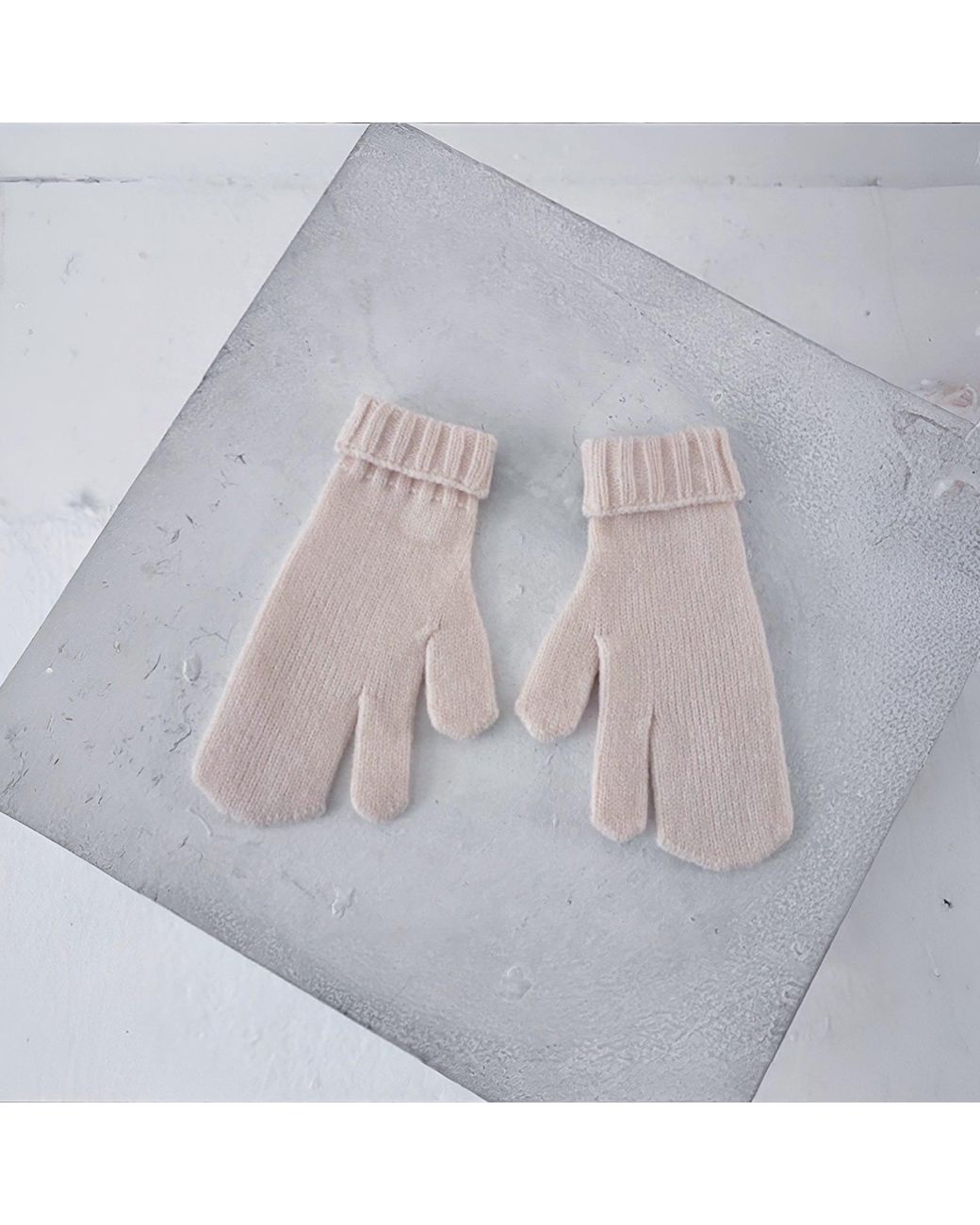 London Atelier Byproduct White Neutrals Soft Two Finger Knitted Mitten Gloves