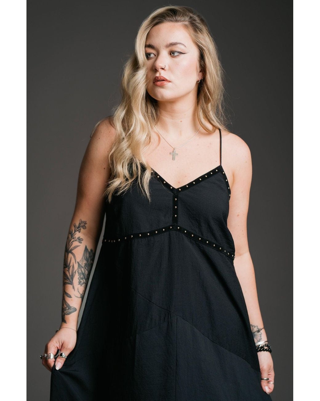 Little Lies Black Landslide Studded Slip Dress