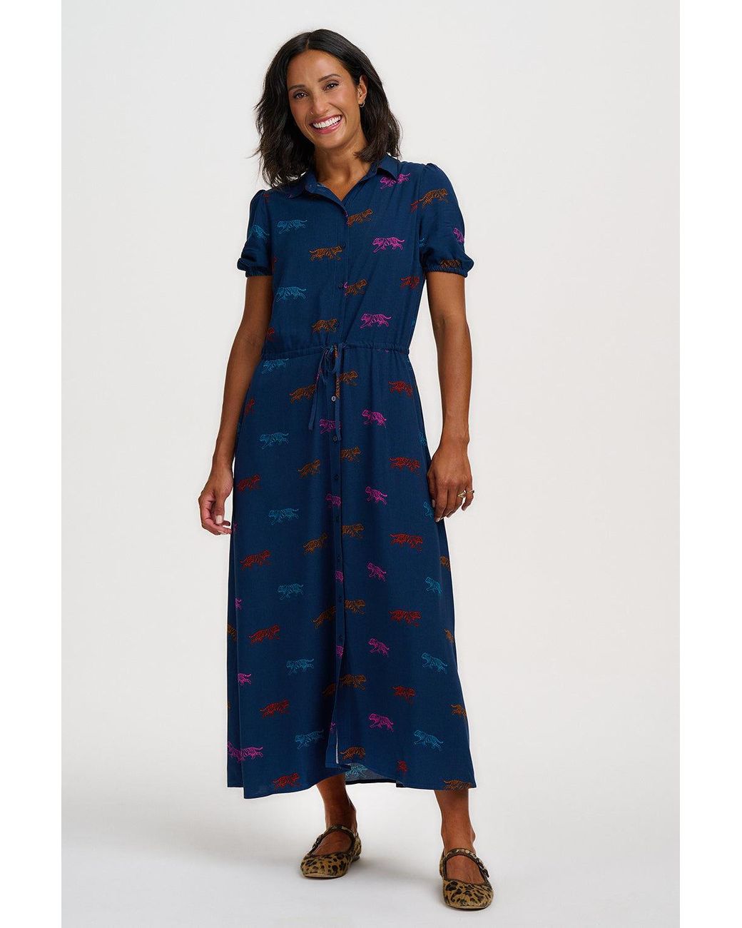Sugarhill Blue Cassandra Midi Shirt Dress Petrol Tiger