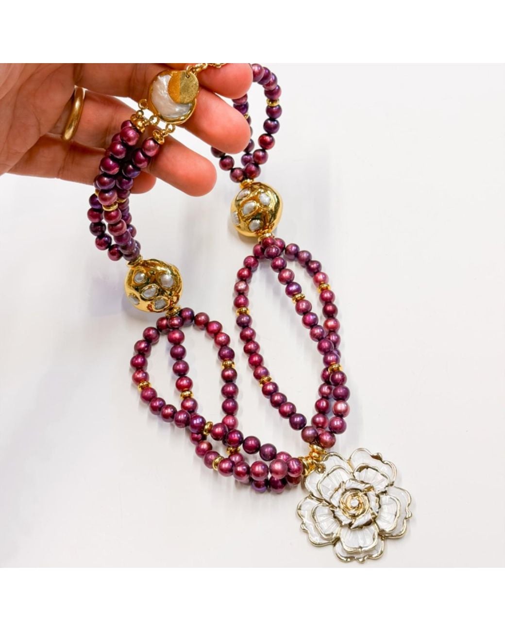Edgar Navarro Jewelry Pink Edgar Navarro Sea Shell Rose Pendant With Freshwater Pearls Necklace