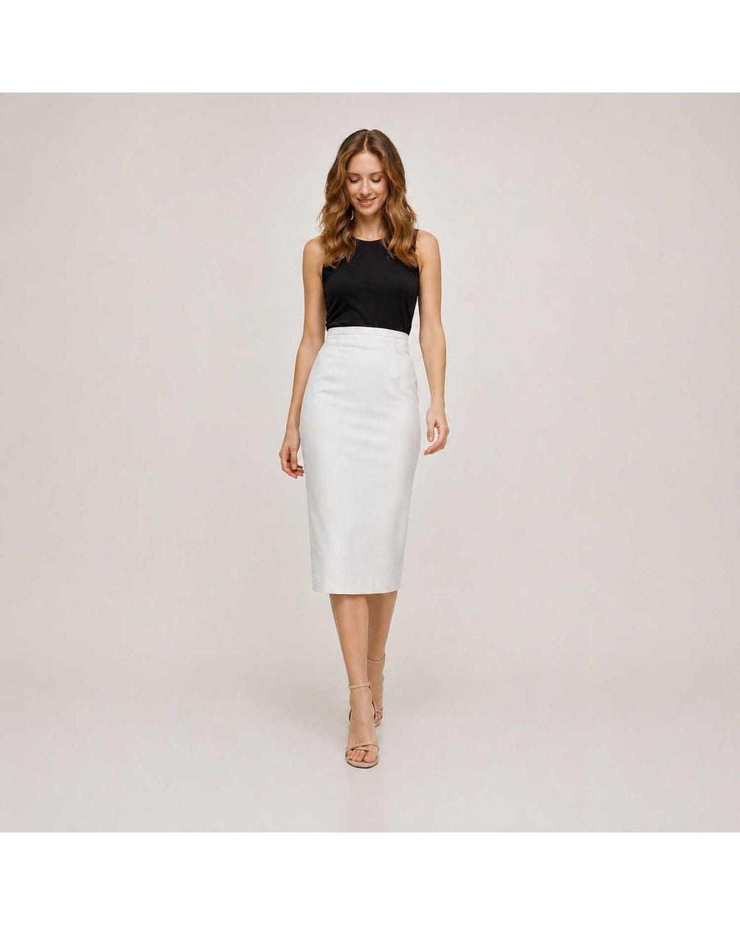 Conquista Gray Neutrals Fitted High-Waisted Pencil Skirt With A Narrow Waistband