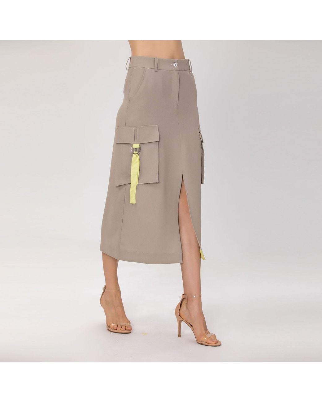 Smart and Joy Gray Midi Cargo Skirt With Flap Pockets