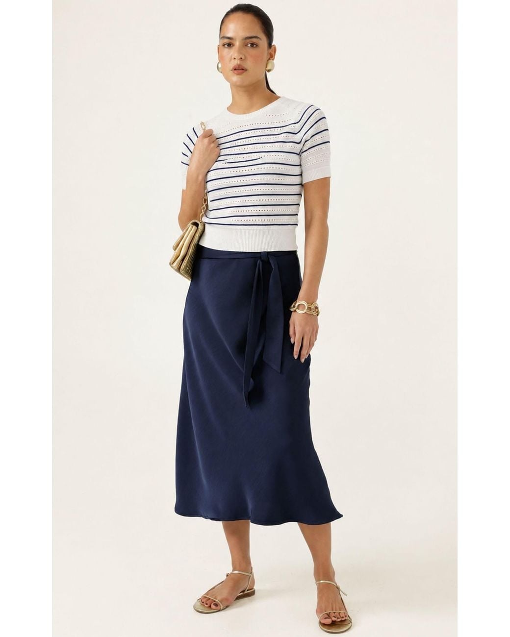 SACHA DRAKE White Eyelet Stripe Knit Top