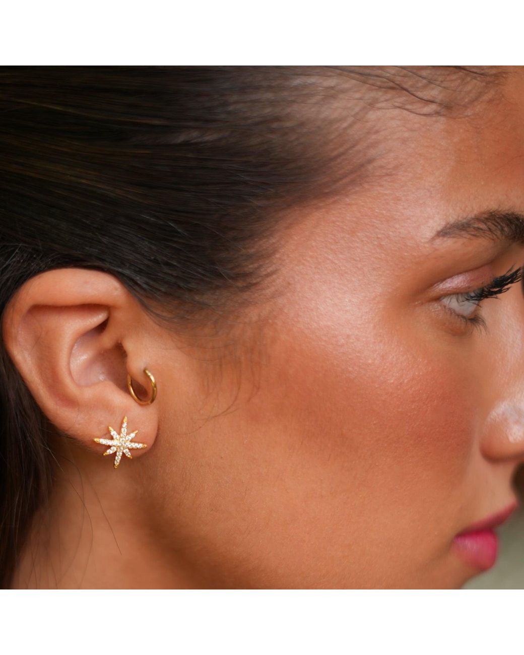 Ebru Jewelry Metallic Guidance North Star & Diamond Stud Earrings