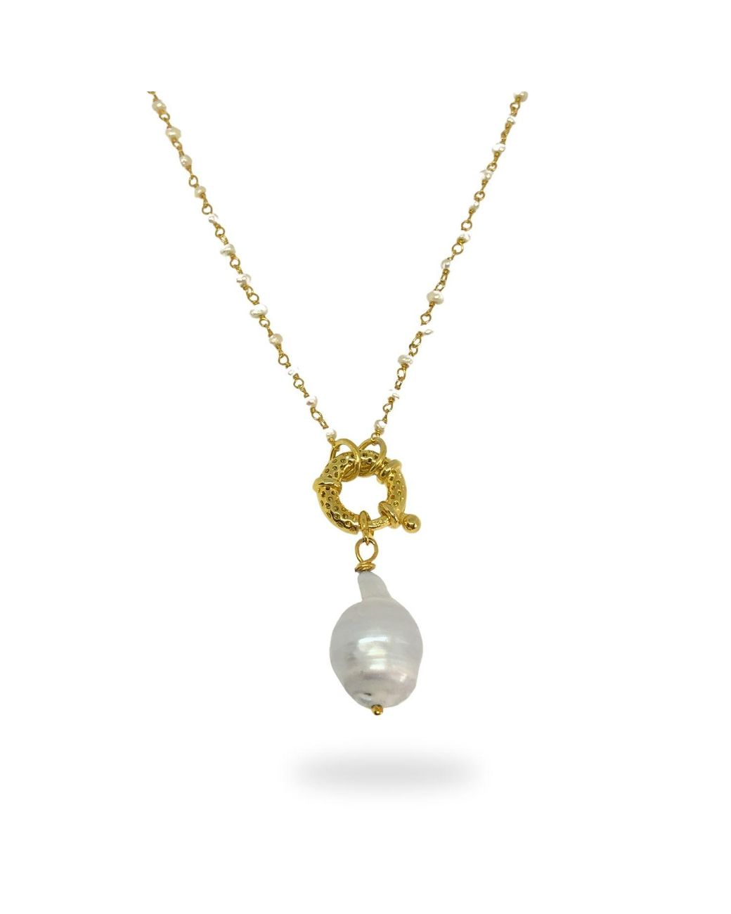LINYA JEWELLERY Metallic Baroque Pearl Chain Necklace